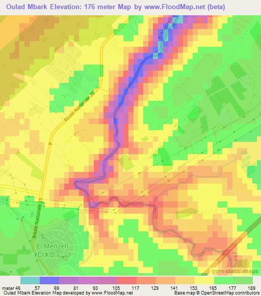 Oulad Mbark,Morocco Elevation Map