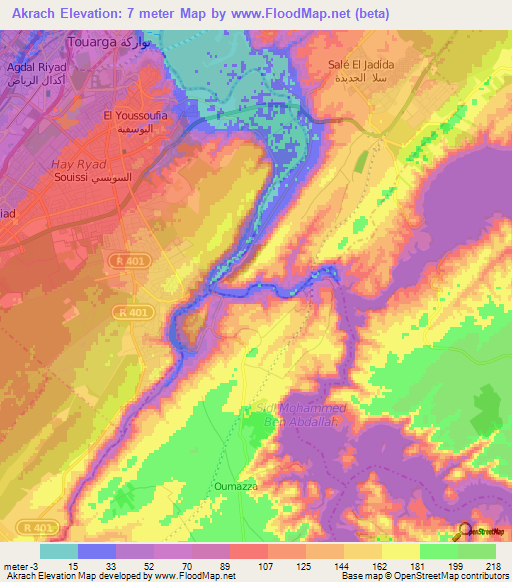 Akrach,Morocco Elevation Map