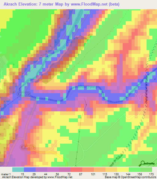 Akrach,Morocco Elevation Map