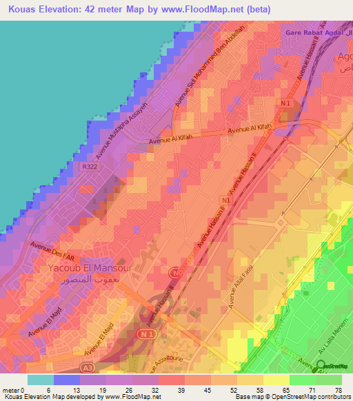 Kouas,Morocco Elevation Map