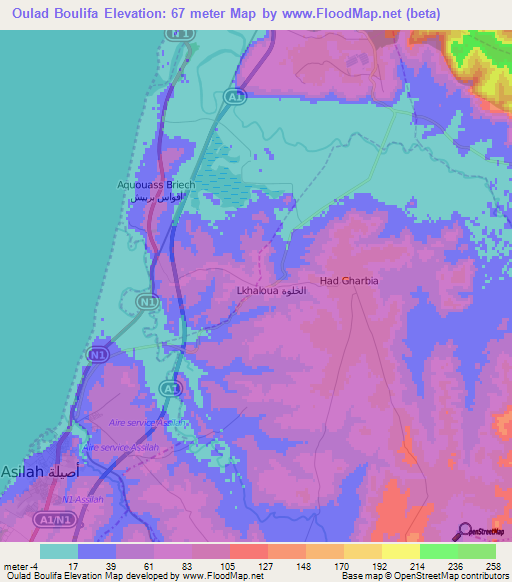 Oulad Boulifa,Morocco Elevation Map