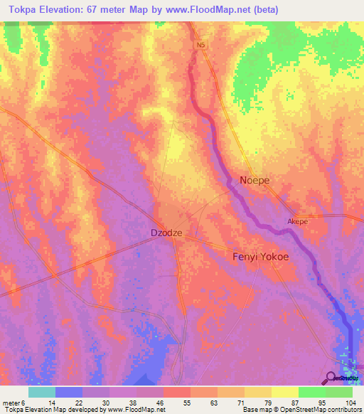 Tokpa,Ghana Elevation Map