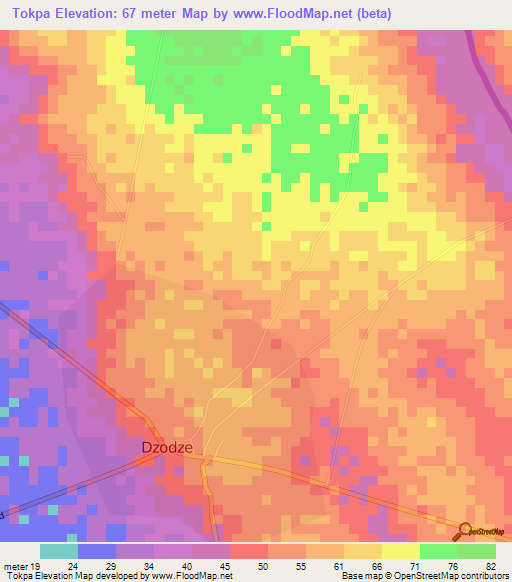 Tokpa,Ghana Elevation Map