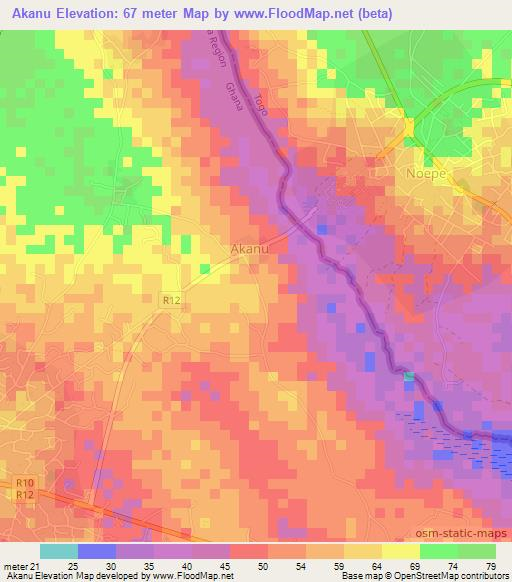 Akanu,Ghana Elevation Map