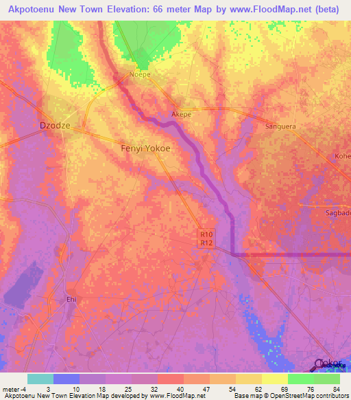 Akpotoenu New Town,Ghana Elevation Map