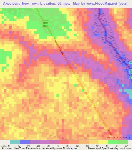 Akpotoenu New Town,Ghana Elevation Map