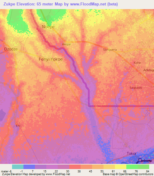 Zukpe,Ghana Elevation Map