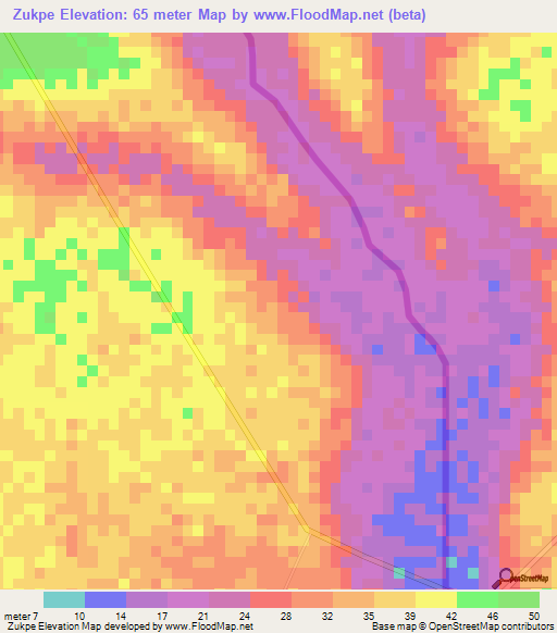 Zukpe,Ghana Elevation Map