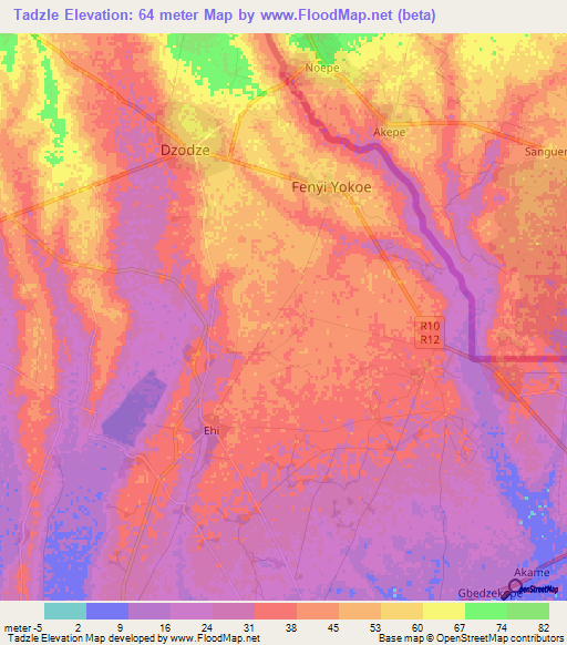 Tadzle,Ghana Elevation Map