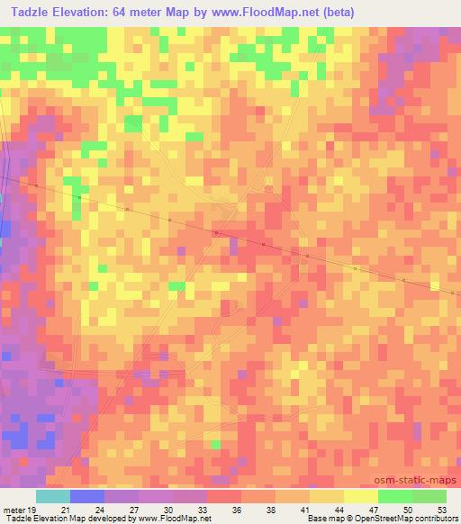 Tadzle,Ghana Elevation Map