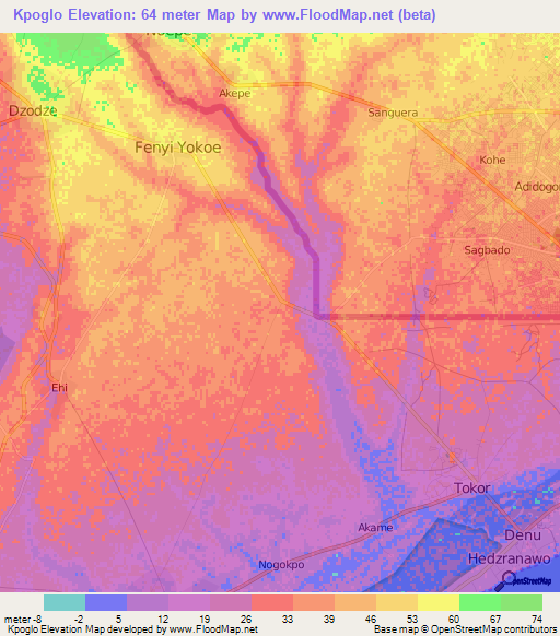 Kpoglo,Ghana Elevation Map