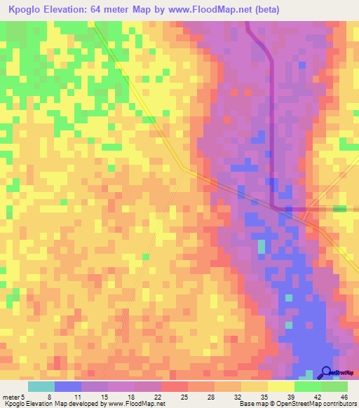 Kpoglo,Ghana Elevation Map