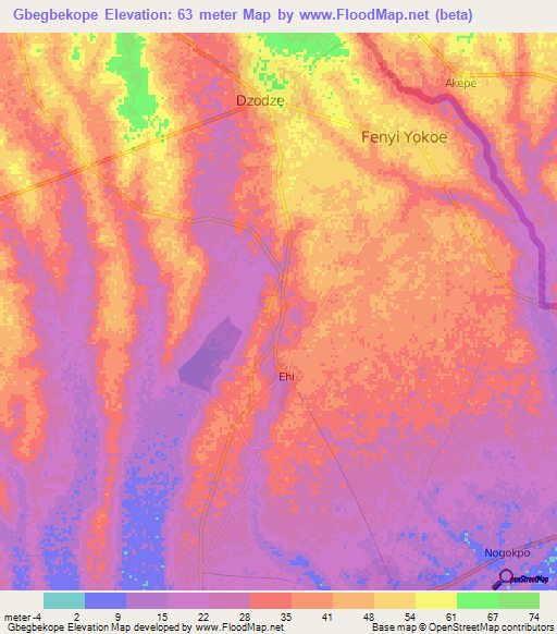 Gbegbekope,Ghana Elevation Map