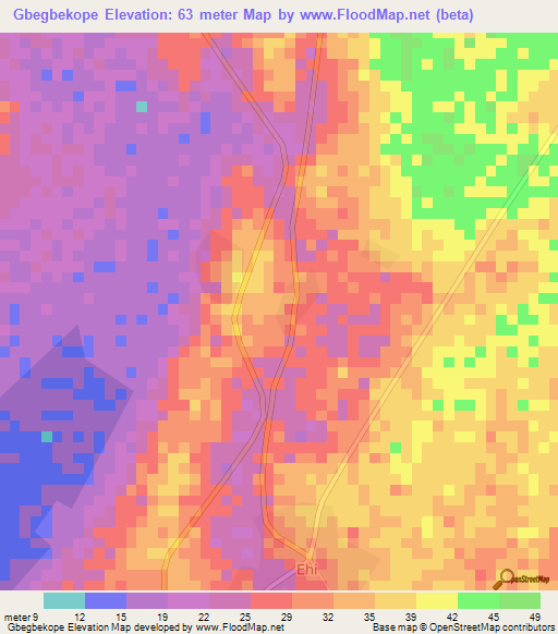 Gbegbekope,Ghana Elevation Map