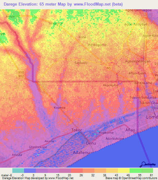 Darege,Ghana Elevation Map