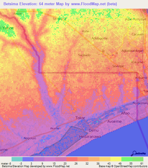 Betsima,Ghana Elevation Map