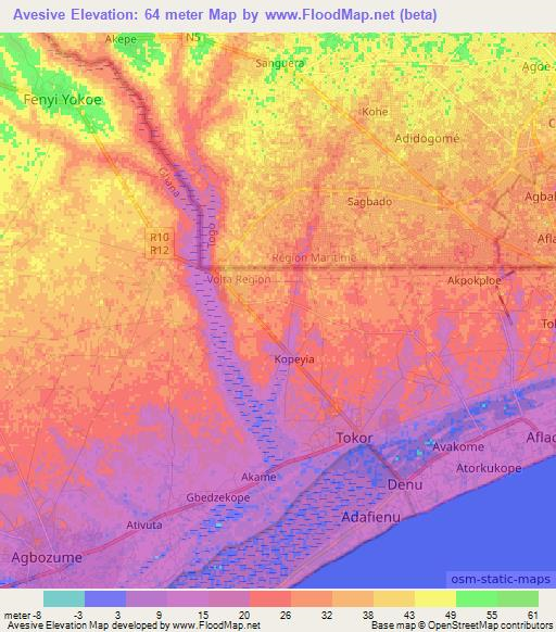 Avesive,Ghana Elevation Map