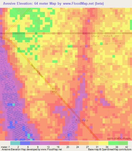 Avesive,Ghana Elevation Map