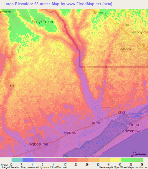 Larga,Ghana Elevation Map