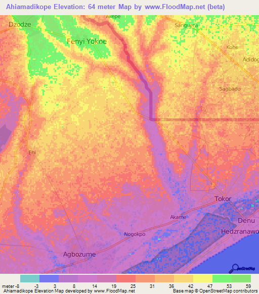 Ahiamadikope,Ghana Elevation Map