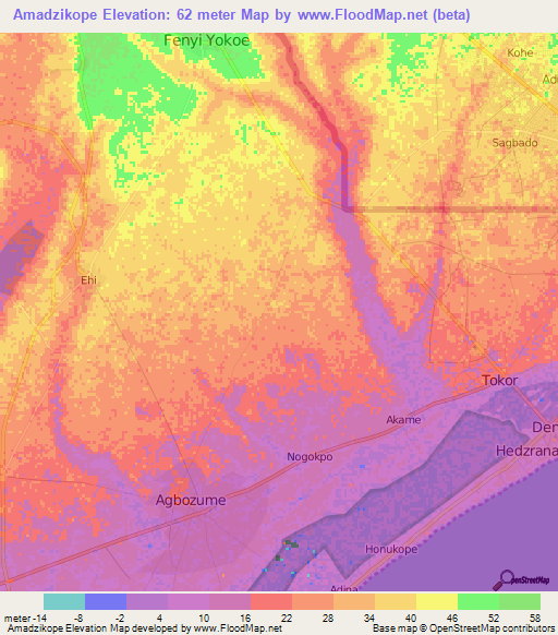 Amadzikope,Ghana Elevation Map