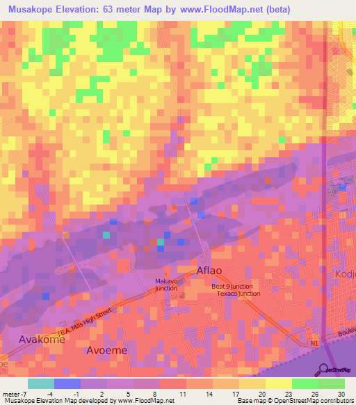 Musakope,Ghana Elevation Map