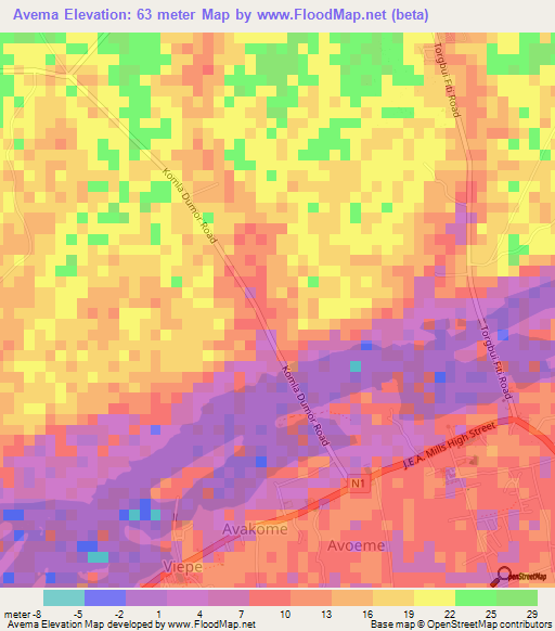 Avema,Ghana Elevation Map