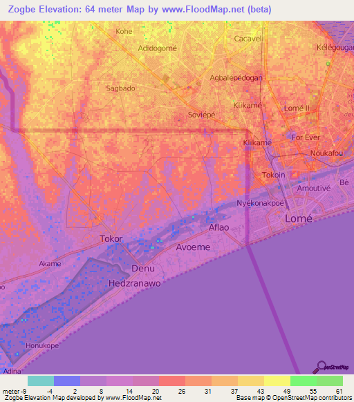 Zogbe,Ghana Elevation Map