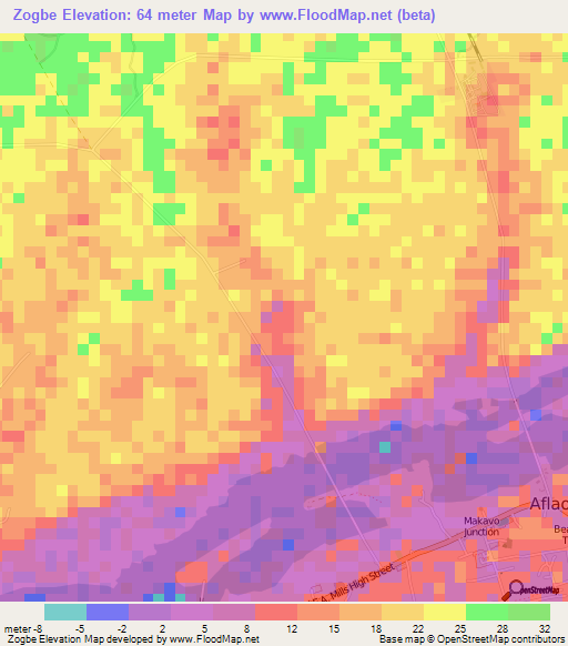 Zogbe,Ghana Elevation Map