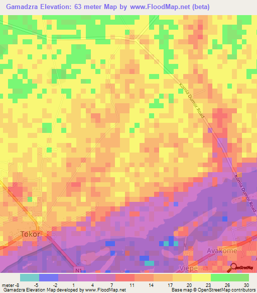 Gamadzra,Ghana Elevation Map