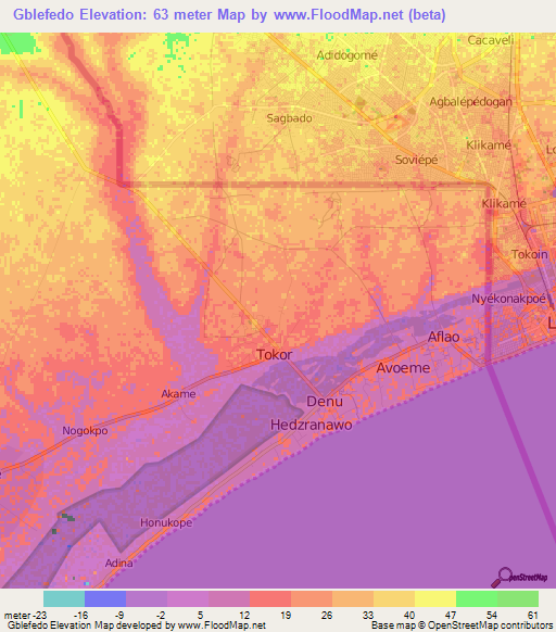 Gblefedo,Ghana Elevation Map