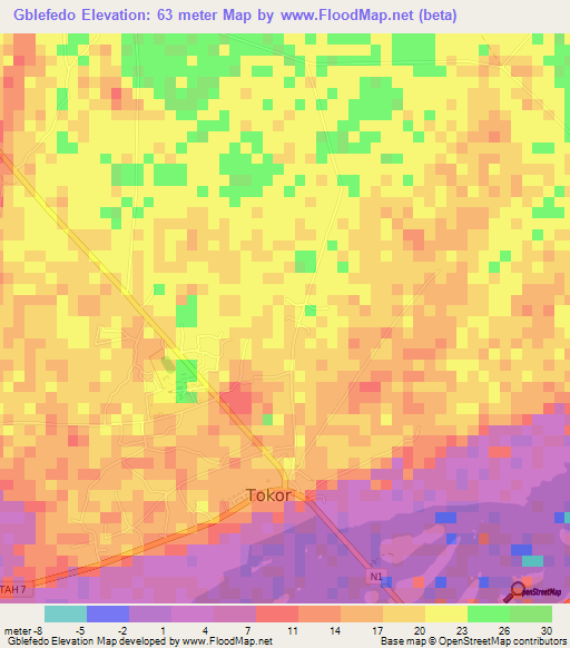 Gblefedo,Ghana Elevation Map