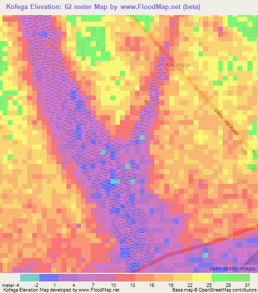 Kofega,Ghana Elevation Map