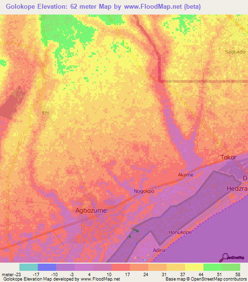 Golokope,Ghana Elevation Map