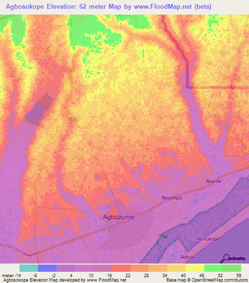 Agbosokope,Ghana Elevation Map