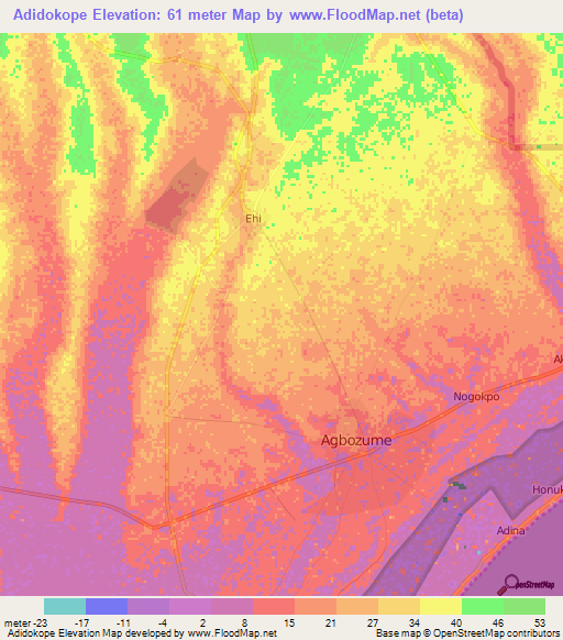 Adidokope,Ghana Elevation Map