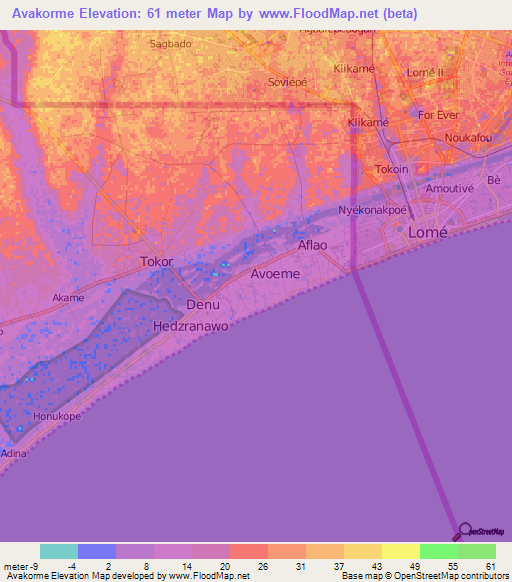 Avakorme,Ghana Elevation Map