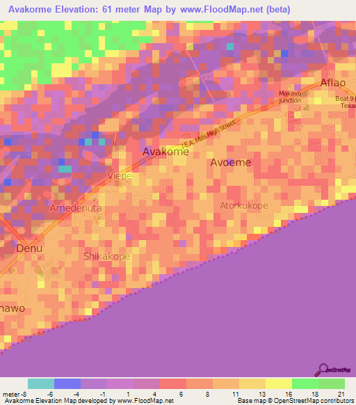 Avakorme,Ghana Elevation Map