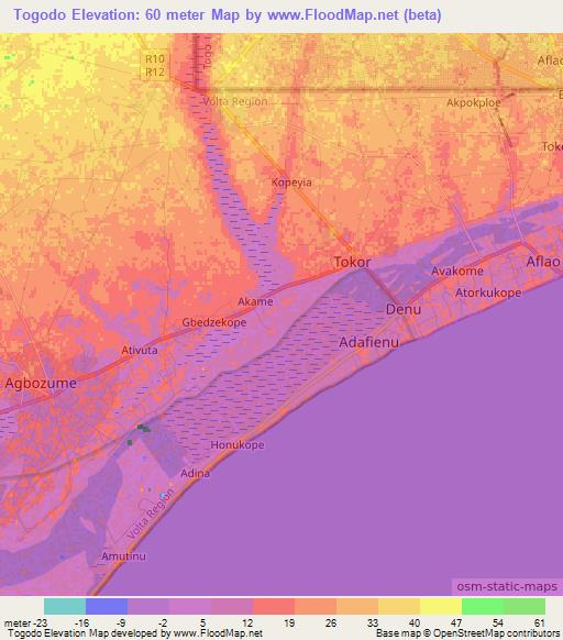 Togodo,Ghana Elevation Map