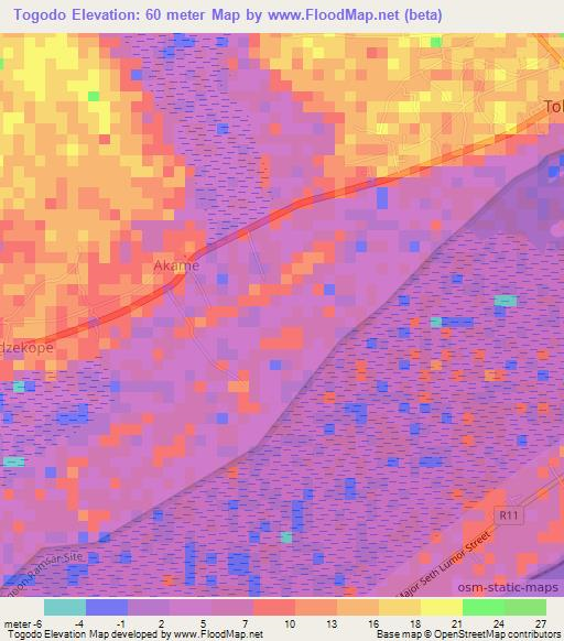 Togodo,Ghana Elevation Map