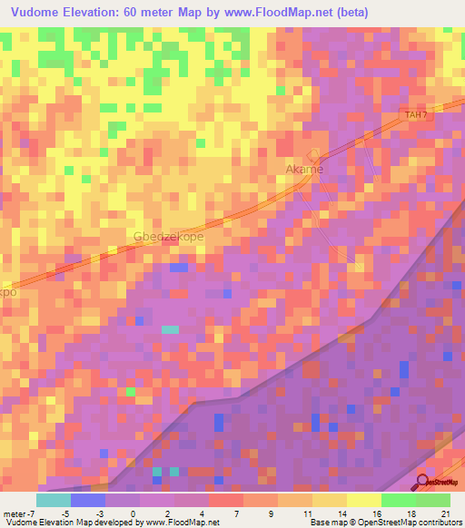 Vudome,Ghana Elevation Map