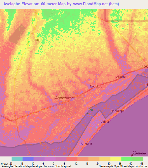 Avelagbe,Ghana Elevation Map