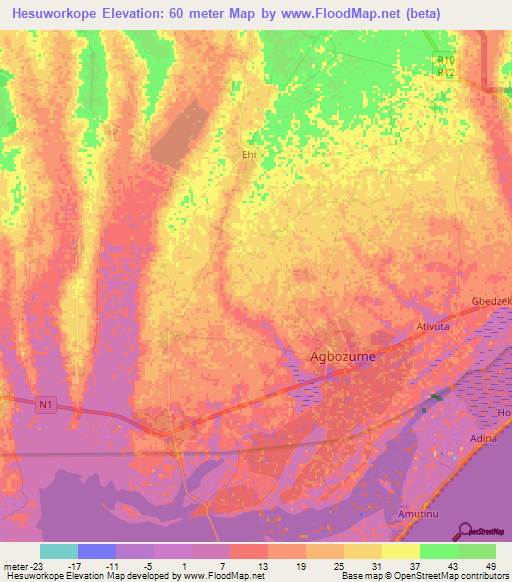 Hesuworkope,Ghana Elevation Map