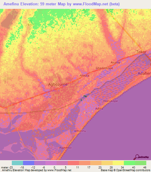 Amefinu,Ghana Elevation Map