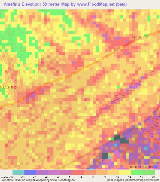 Amefinu,Ghana Elevation Map