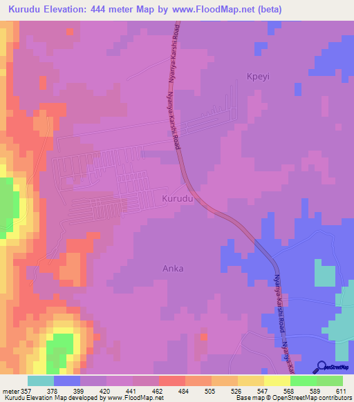 Kurudu,Nigeria Elevation Map