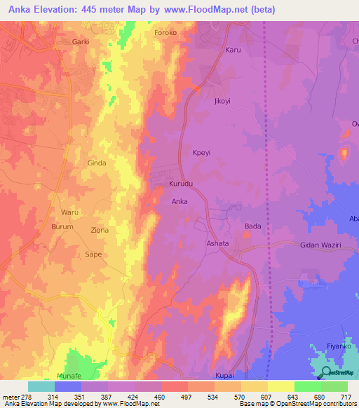 Anka,Nigeria Elevation Map