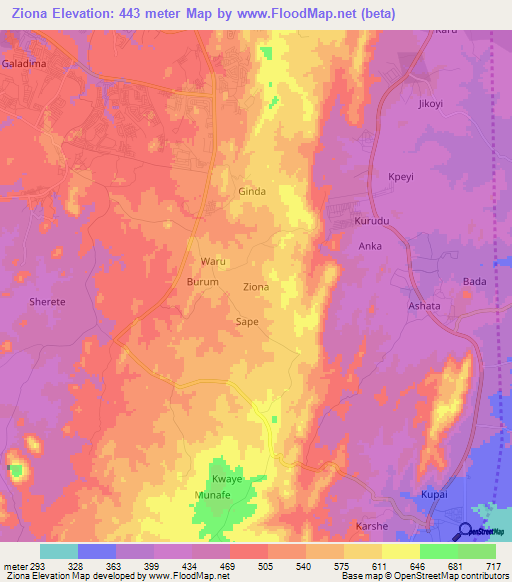 Ziona,Nigeria Elevation Map