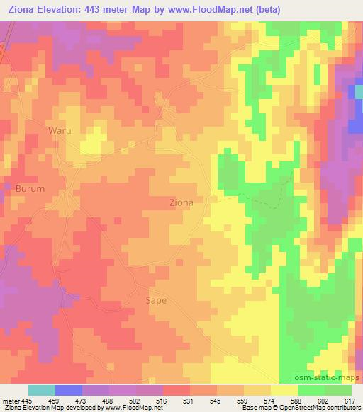 Ziona,Nigeria Elevation Map