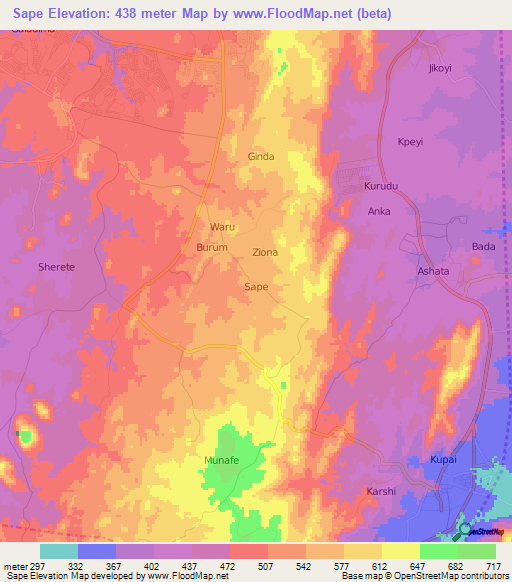 Sape,Nigeria Elevation Map